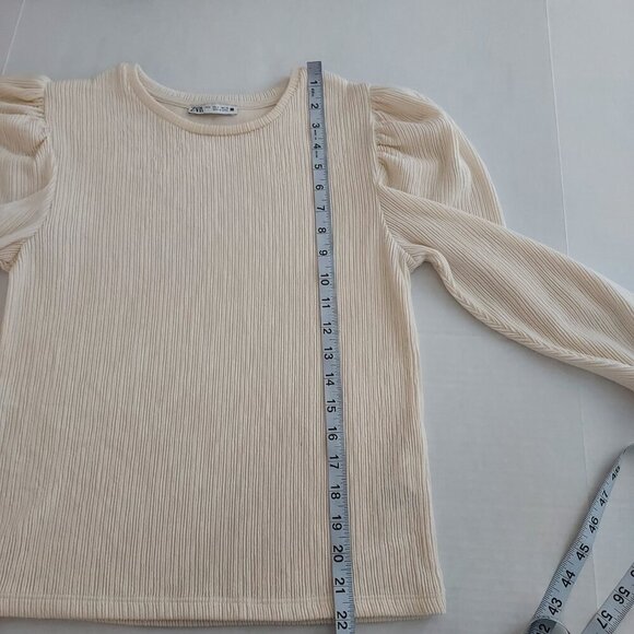 Zara Puff Shoulder Long Sleeve Ribbed Textured Cream Top Size Small - Picture 5 of 8